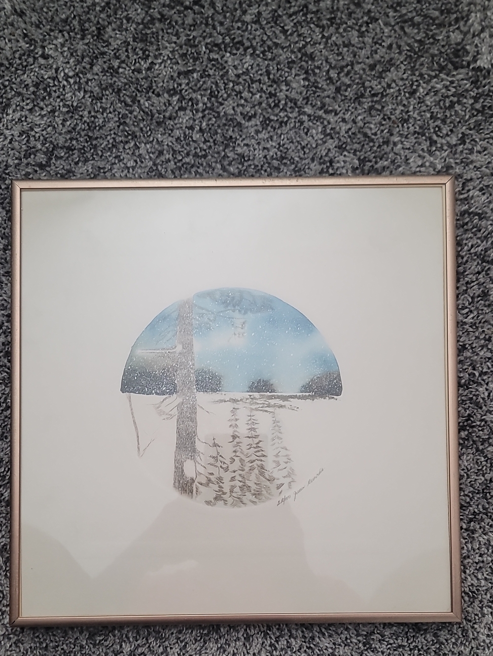 Framed Winter Landscape Wall Art in Blue and White